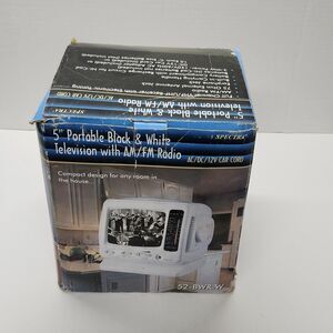 Vintage Premium 5" Portable B&W TV AM/FM Radio Combo Original Box Prop UNTESTED